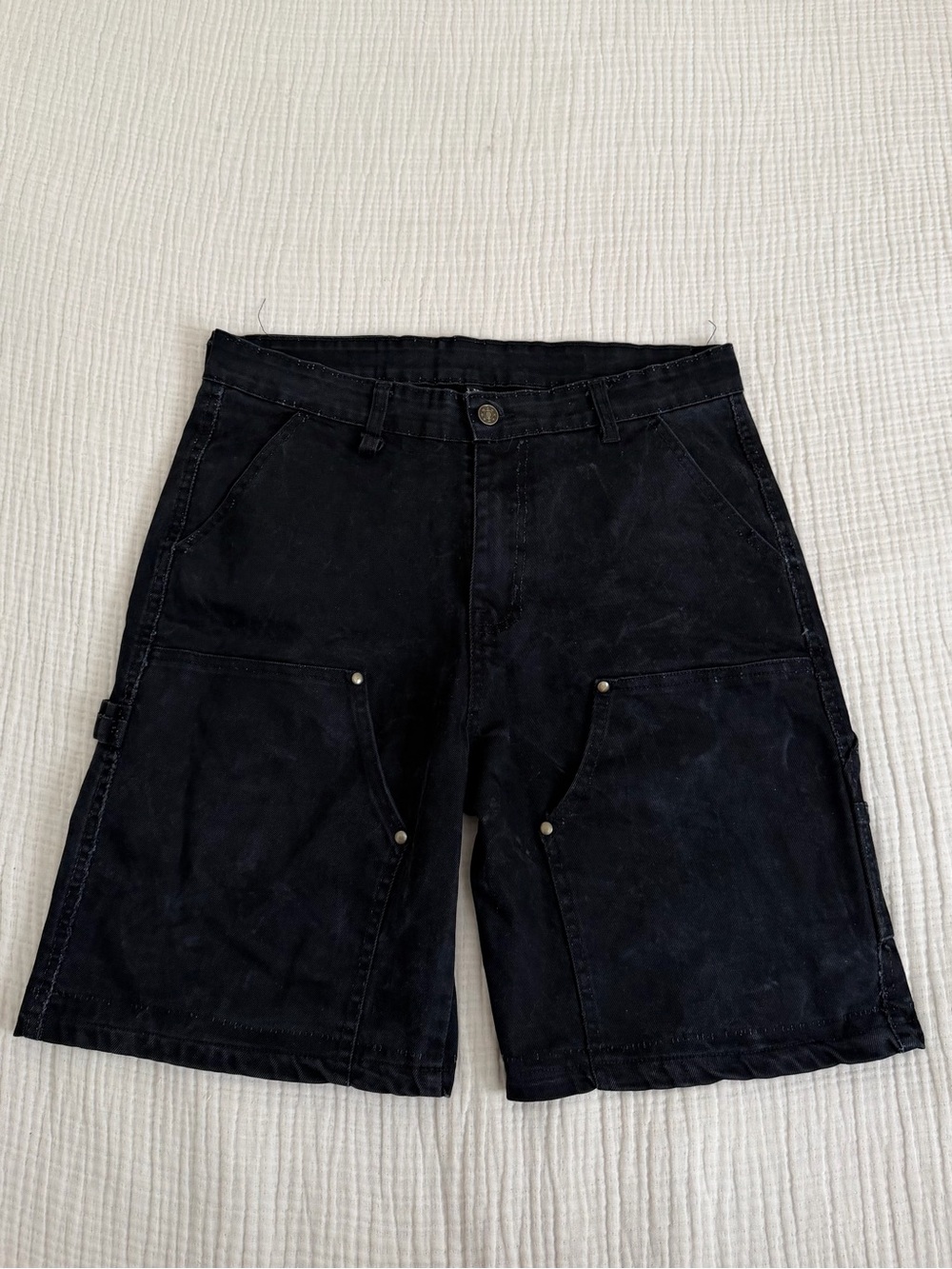 Vintage Y2K Black Denim Cargo Carpenter Shorts 6th Ave Double Knee